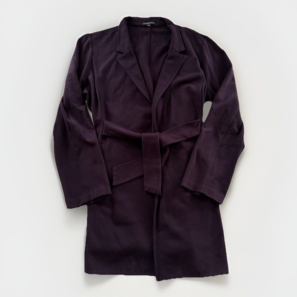 Eileen Fisher Women's Jacket‎ Petite Large Purple Belted Stretch Open Front